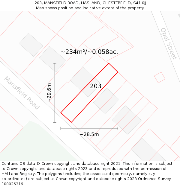 203, MANSFIELD ROAD, HASLAND, CHESTERFIELD, S41 0JJ: Plot and title map