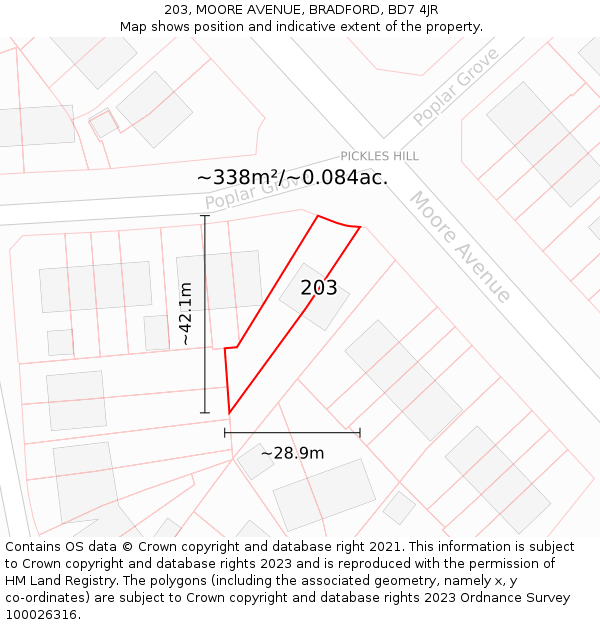 203, MOORE AVENUE, BRADFORD, BD7 4JR: Plot and title map