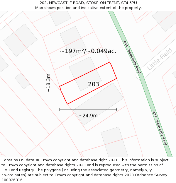 203, NEWCASTLE ROAD, STOKE-ON-TRENT, ST4 6PU: Plot and title map