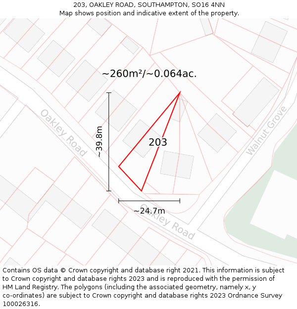 203, OAKLEY ROAD, SOUTHAMPTON, SO16 4NN: Plot and title map