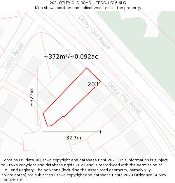 203, OTLEY OLD ROAD, LEEDS, LS16 6LG: Plot and title map