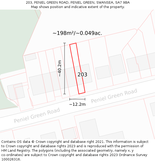 203, PENIEL GREEN ROAD, PENIEL GREEN, SWANSEA, SA7 9BA: Plot and title map