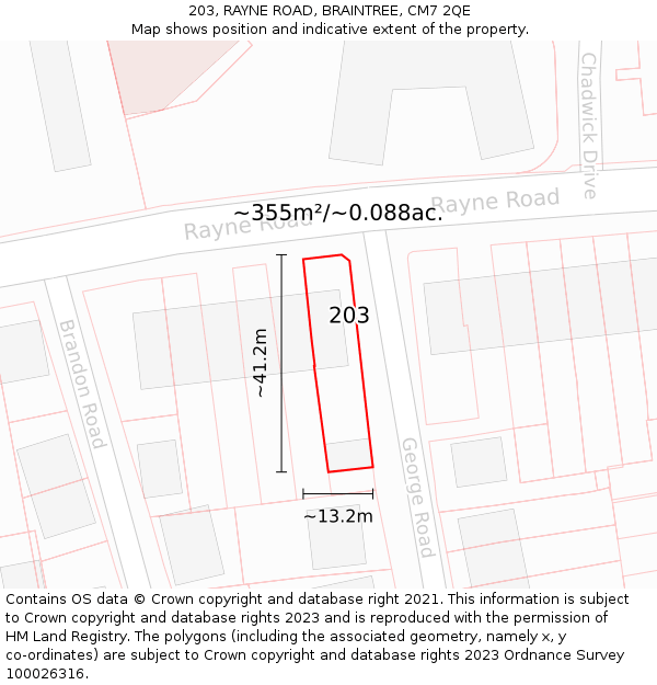 203, RAYNE ROAD, BRAINTREE, CM7 2QE: Plot and title map