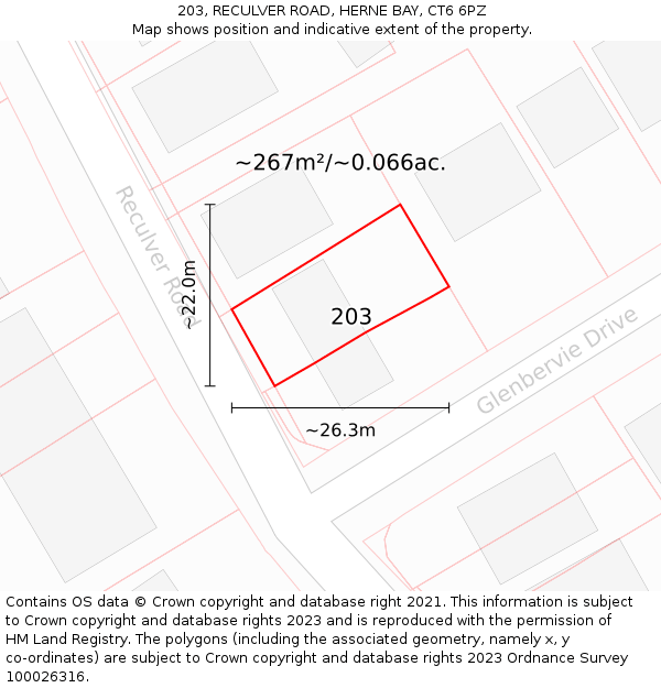 203, RECULVER ROAD, HERNE BAY, CT6 6PZ: Plot and title map