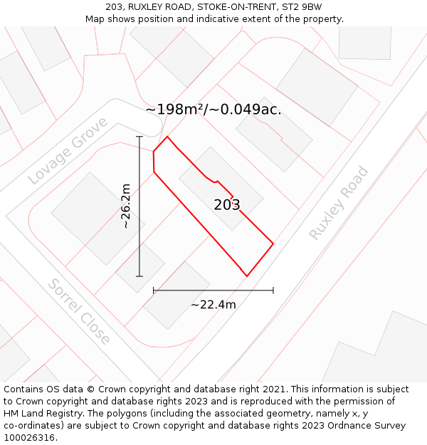 203, RUXLEY ROAD, STOKE-ON-TRENT, ST2 9BW: Plot and title map