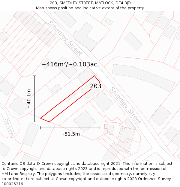 203, SMEDLEY STREET, MATLOCK, DE4 3JD: Plot and title map