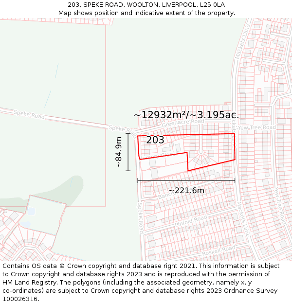 203, SPEKE ROAD, WOOLTON, LIVERPOOL, L25 0LA: Plot and title map