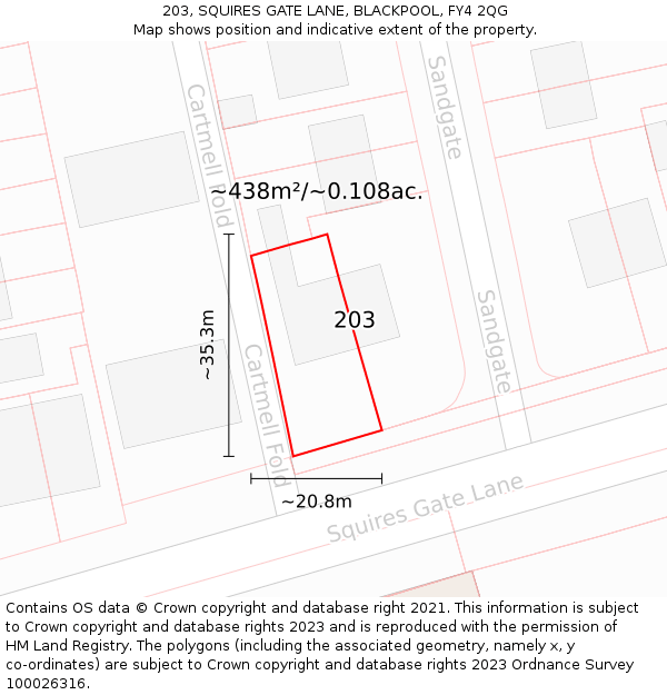 203, SQUIRES GATE LANE, BLACKPOOL, FY4 2QG: Plot and title map