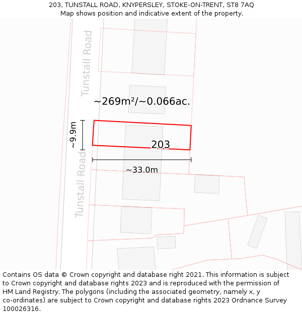 203, TUNSTALL ROAD, KNYPERSLEY, STOKE-ON-TRENT, ST8 7AQ: Plot and title map