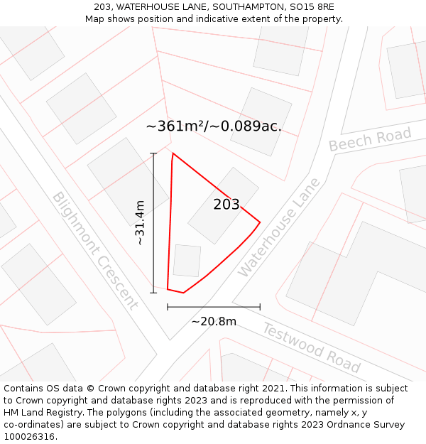 203, WATERHOUSE LANE, SOUTHAMPTON, SO15 8RE: Plot and title map