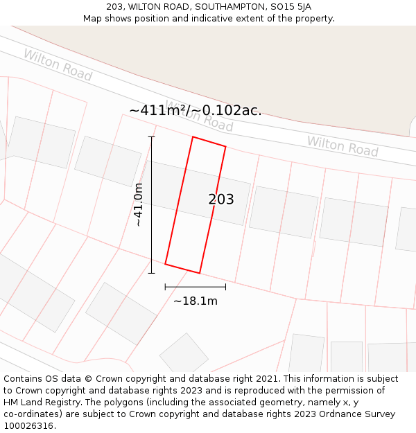 203, WILTON ROAD, SOUTHAMPTON, SO15 5JA: Plot and title map