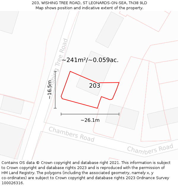 203, WISHING TREE ROAD, ST LEONARDS-ON-SEA, TN38 9LD: Plot and title map