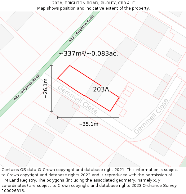 203A, BRIGHTON ROAD, PURLEY, CR8 4HF: Plot and title map