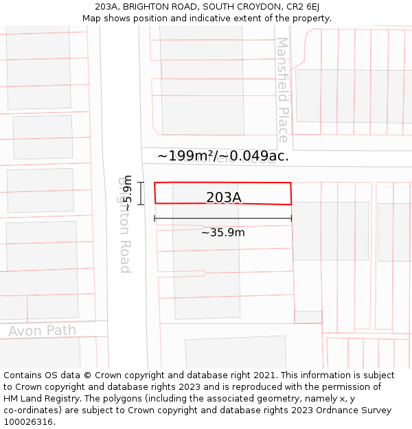 203A, BRIGHTON ROAD, SOUTH CROYDON, CR2 6EJ: Plot and title map