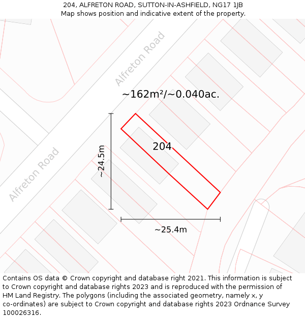 204, ALFRETON ROAD, SUTTON-IN-ASHFIELD, NG17 1JB: Plot and title map