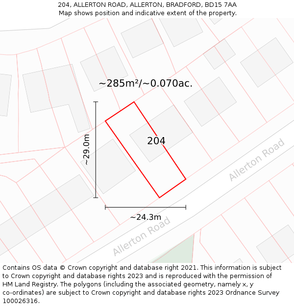 204, ALLERTON ROAD, ALLERTON, BRADFORD, BD15 7AA: Plot and title map