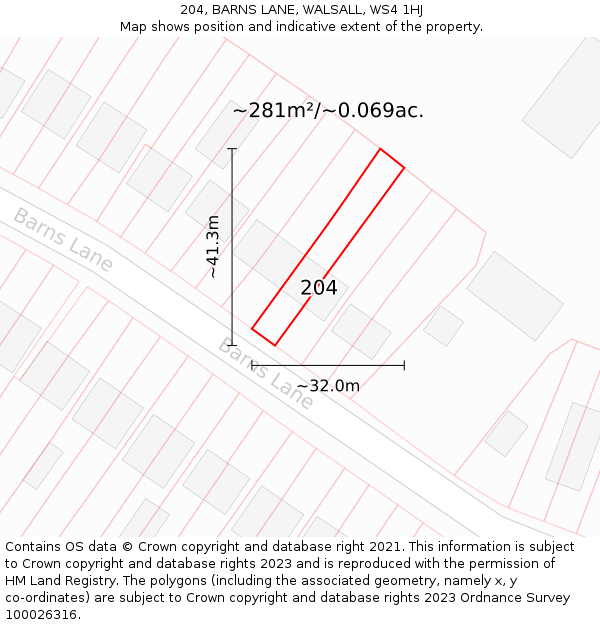 204, BARNS LANE, WALSALL, WS4 1HJ: Plot and title map