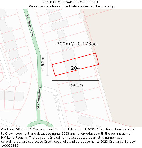 204, BARTON ROAD, LUTON, LU3 3NH: Plot and title map