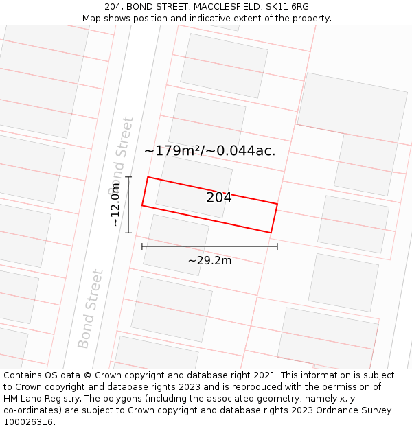 204, BOND STREET, MACCLESFIELD, SK11 6RG: Plot and title map