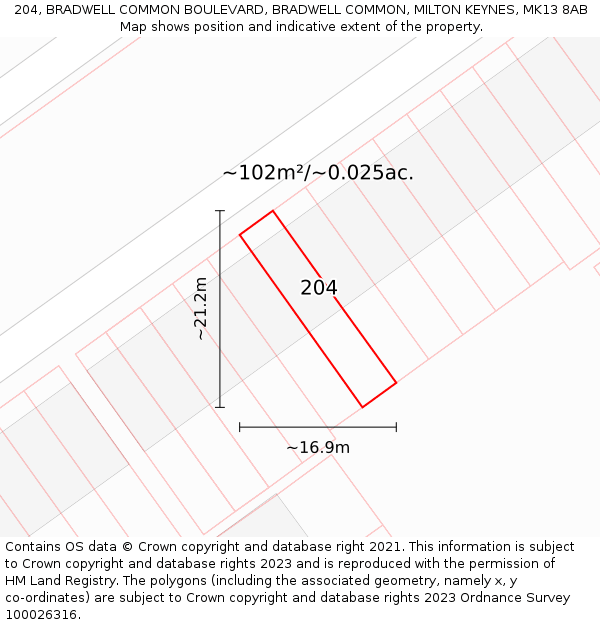 204, BRADWELL COMMON BOULEVARD, BRADWELL COMMON, MILTON KEYNES, MK13 8AB: Plot and title map