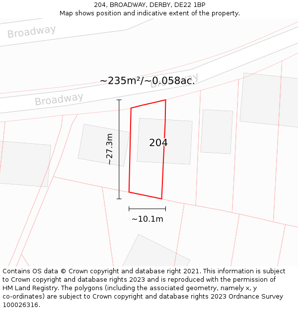 204, BROADWAY, DERBY, DE22 1BP: Plot and title map