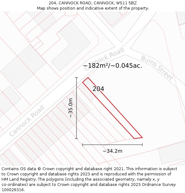 204, CANNOCK ROAD, CANNOCK, WS11 5BZ: Plot and title map