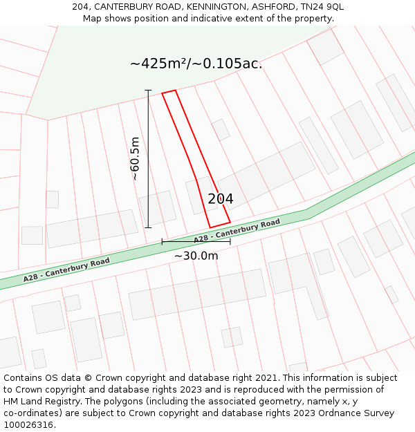 204, CANTERBURY ROAD, KENNINGTON, ASHFORD, TN24 9QL: Plot and title map