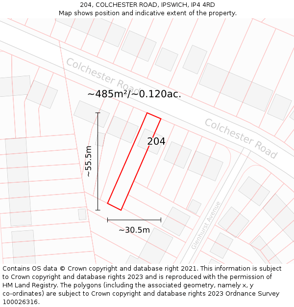 204, COLCHESTER ROAD, IPSWICH, IP4 4RD: Plot and title map