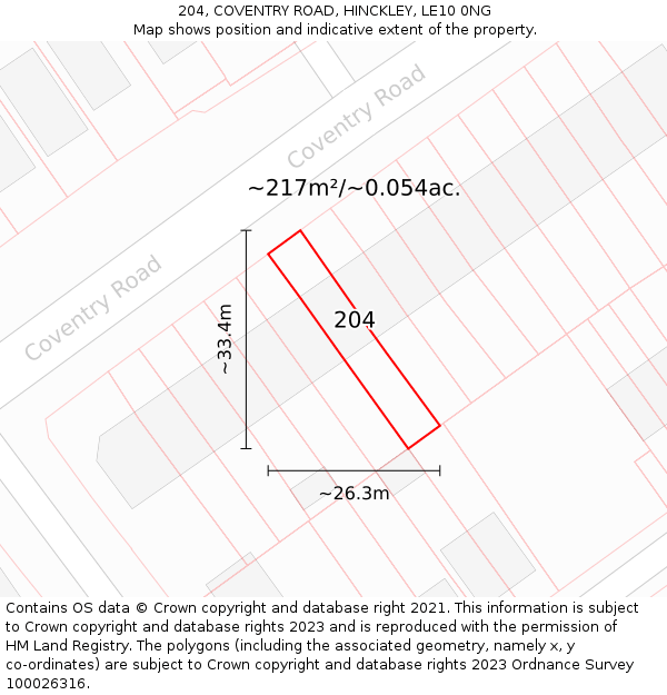 204, COVENTRY ROAD, HINCKLEY, LE10 0NG: Plot and title map