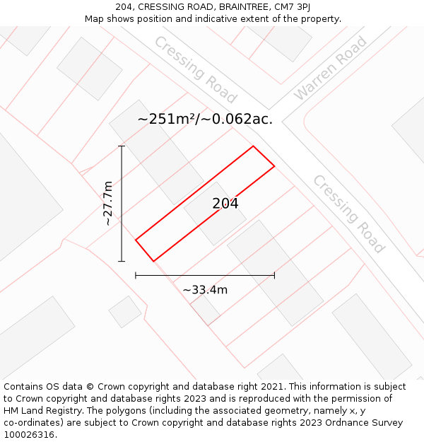 204, CRESSING ROAD, BRAINTREE, CM7 3PJ: Plot and title map