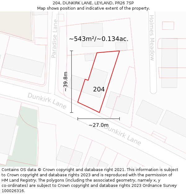 204, DUNKIRK LANE, LEYLAND, PR26 7SP: Plot and title map