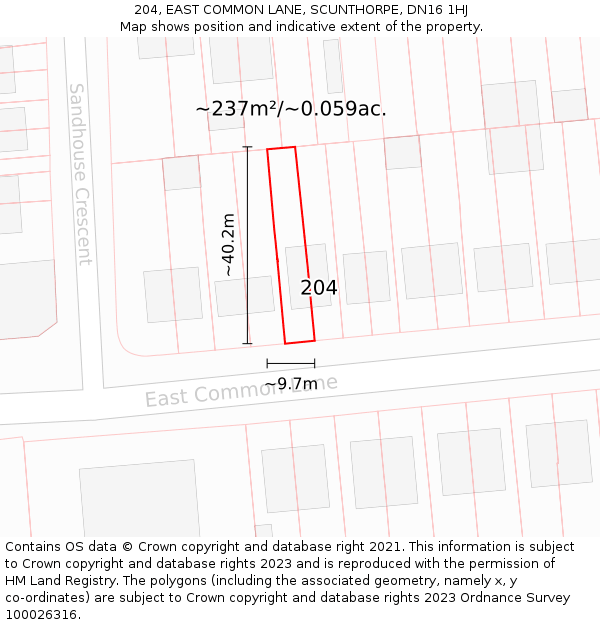 204, EAST COMMON LANE, SCUNTHORPE, DN16 1HJ: Plot and title map