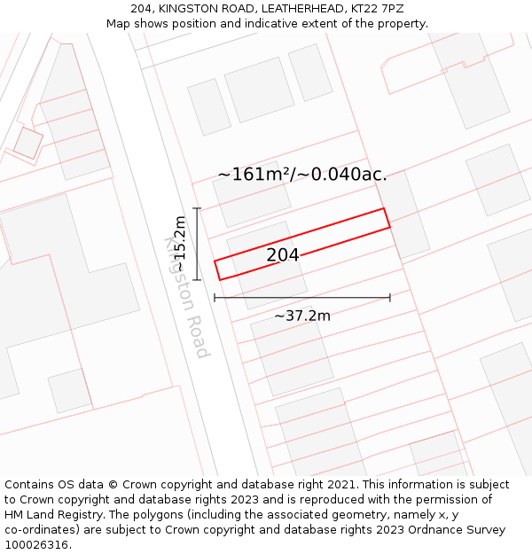 204, KINGSTON ROAD, LEATHERHEAD, KT22 7PZ: Plot and title map