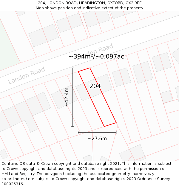 204, LONDON ROAD, HEADINGTON, OXFORD, OX3 9EE: Plot and title map