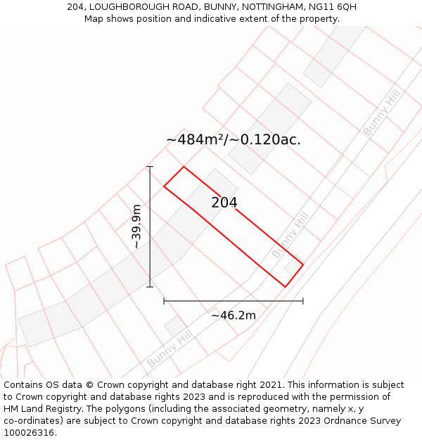 204, LOUGHBOROUGH ROAD, BUNNY, NOTTINGHAM, NG11 6QH: Plot and title map