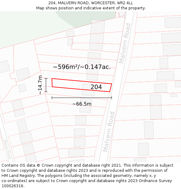 204, MALVERN ROAD, WORCESTER, WR2 4LL: Plot and title map