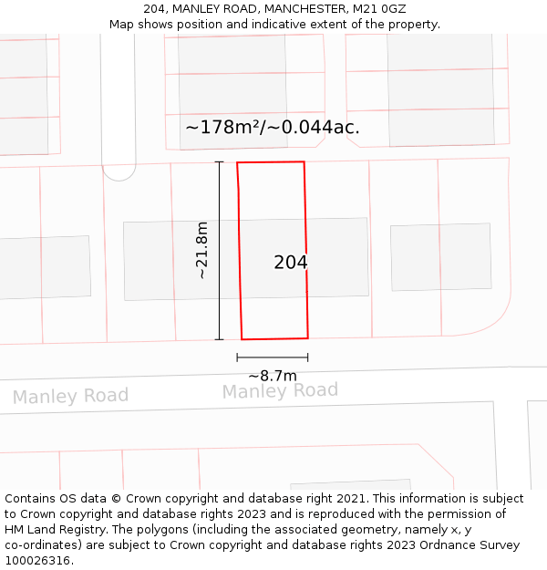 204, MANLEY ROAD, MANCHESTER, M21 0GZ: Plot and title map