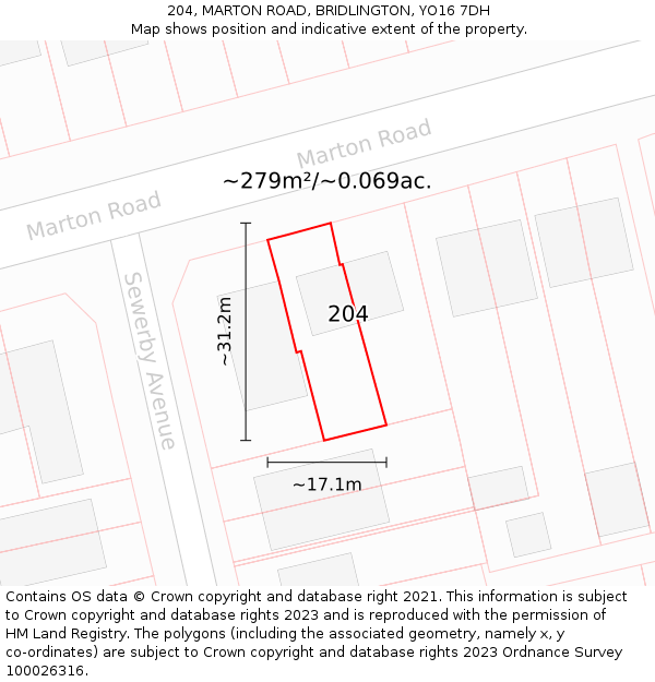 204, MARTON ROAD, BRIDLINGTON, YO16 7DH: Plot and title map