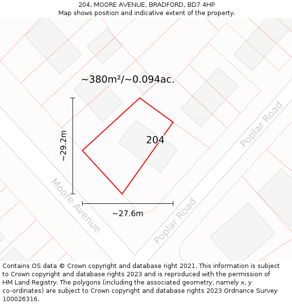 204, MOORE AVENUE, BRADFORD, BD7 4HP: Plot and title map