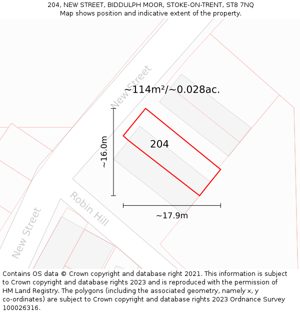 204, NEW STREET, BIDDULPH MOOR, STOKE-ON-TRENT, ST8 7NQ: Plot and title map