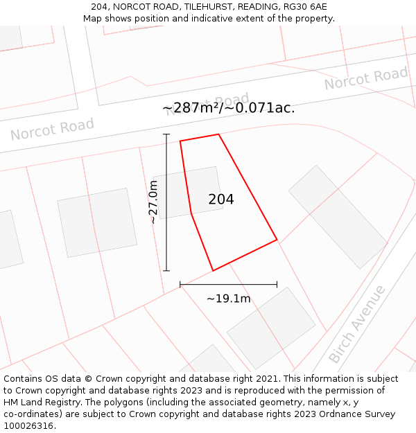 204, NORCOT ROAD, TILEHURST, READING, RG30 6AE: Plot and title map