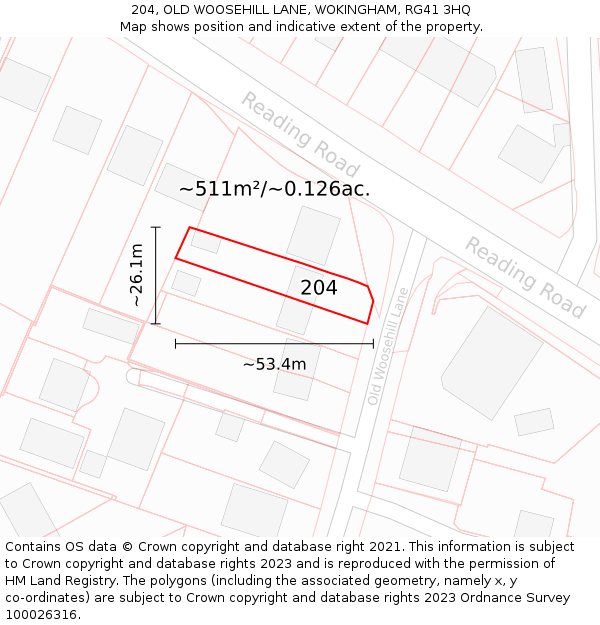 204, OLD WOOSEHILL LANE, WOKINGHAM, RG41 3HQ: Plot and title map