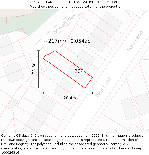 204, PEEL LANE, LITTLE HULTON, MANCHESTER, M38 0FL: Plot and title map