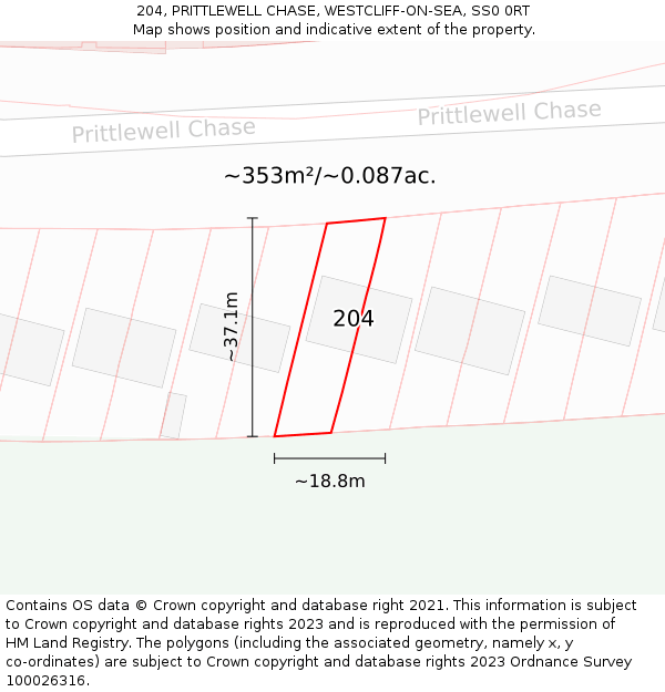 204, PRITTLEWELL CHASE, WESTCLIFF-ON-SEA, SS0 0RT: Plot and title map