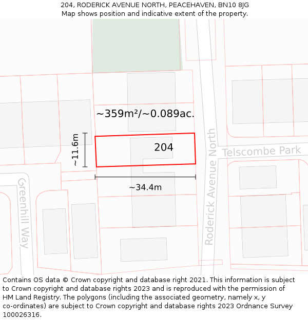 204, RODERICK AVENUE NORTH, PEACEHAVEN, BN10 8JG: Plot and title map