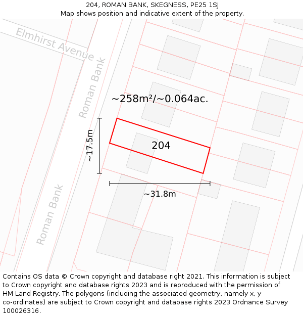 204, ROMAN BANK, SKEGNESS, PE25 1SJ: Plot and title map