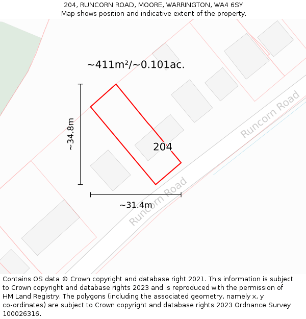 204, RUNCORN ROAD, MOORE, WARRINGTON, WA4 6SY: Plot and title map