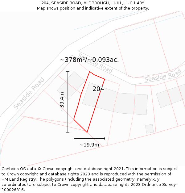 204, SEASIDE ROAD, ALDBROUGH, HULL, HU11 4RY: Plot and title map