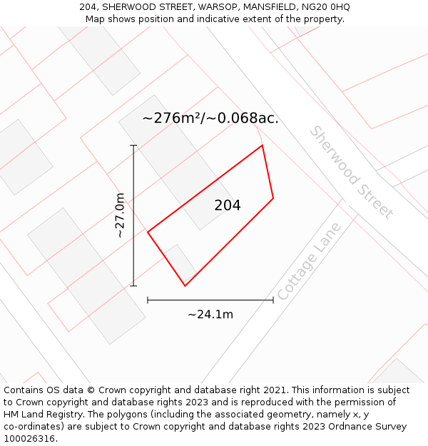 204, SHERWOOD STREET, WARSOP, MANSFIELD, NG20 0HQ: Plot and title map