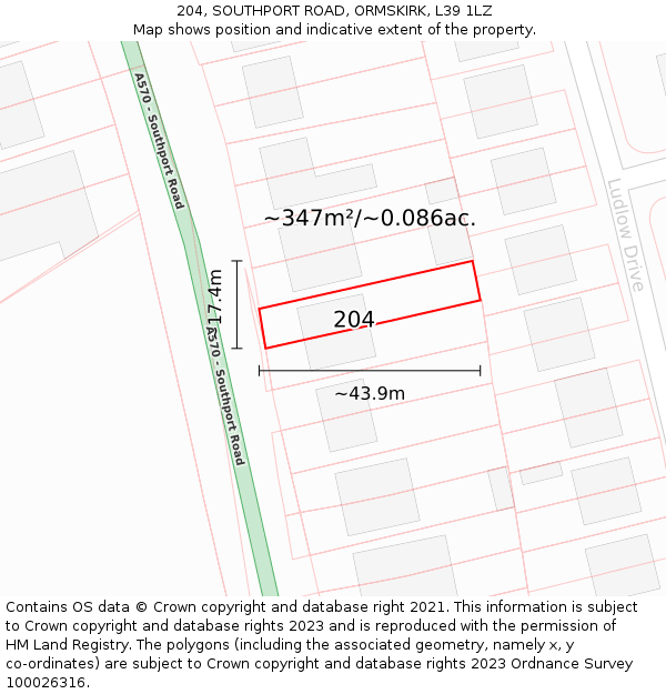 204, SOUTHPORT ROAD, ORMSKIRK, L39 1LZ: Plot and title map